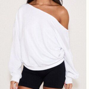 White Oversized Off Shoulder Sweatshirt